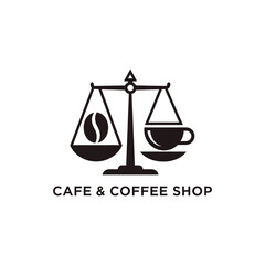 Balance scale with coffee bean and cup for cafe and coffee shop branding concept