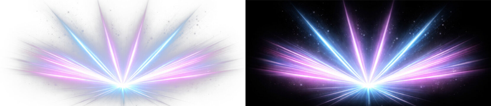 Holographic neon light flare with glowing laser rays, abstract colorful cosmic burst and vibrant nightclub stage illumination effect on transparent background