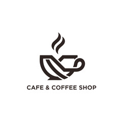 Modern linear coffee cup logo design for cafe shop and professional brand style