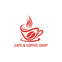Red coffee cup logo with steam and bean detail for cafe and restaurant branding