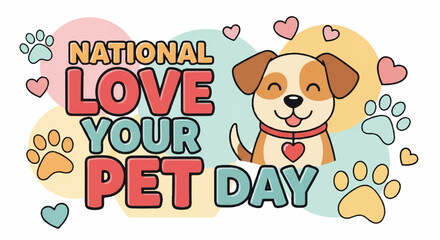 Obraz premium National love your pet day illustration with happy dog and hearts