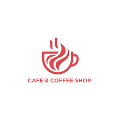 Red coffee shop logo with artistic steam a vibrant and dynamic brand identity