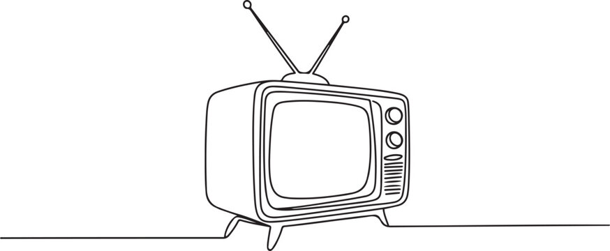 Continuous line drawing of Retro TV. one line Icon drawing
