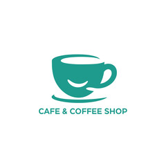 Abstract swoosh coffee cup logo with fluid motion for cafe and beverage branding