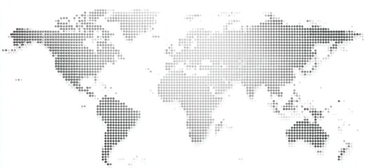 A dotted grayscale world map with detailed coastlines