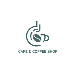 Minimalist cafe and coffee shop logo with bean symbol and abstract mug outline
