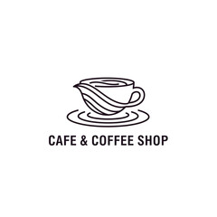 Elegant thin line art coffee cup logo for cafe and bistro branding decoration