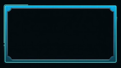 Bright blue rectangular digital frame on a dark background, corners have decorative curves
