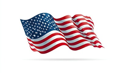 Rendered waving flag with stars and stripes, billowing against a white background