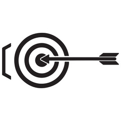 Black and white illustration of a target with an arrow hitting the bullseye in the center