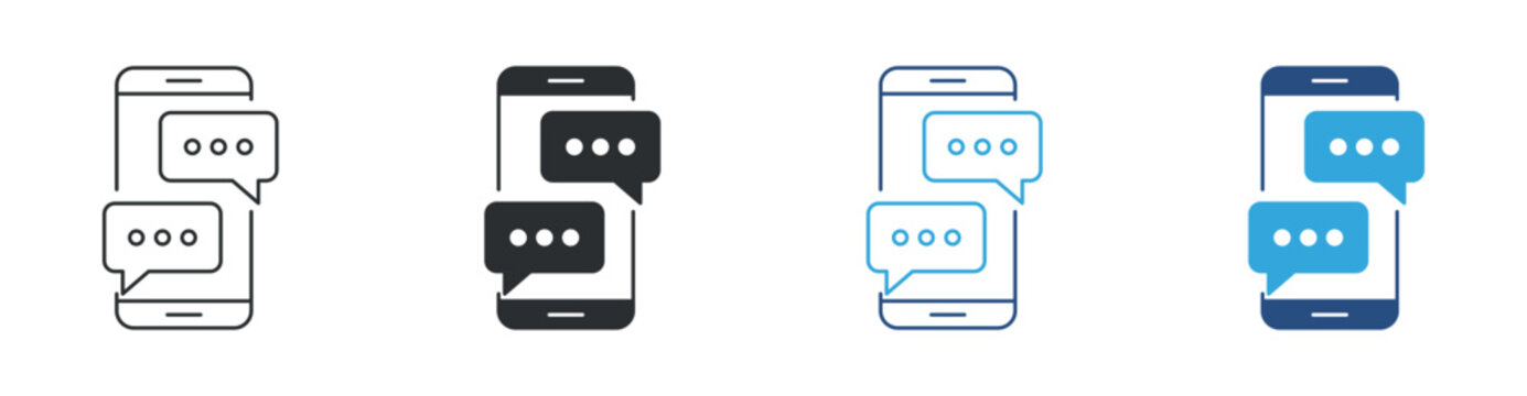Mobile messaging icon set, smartphone chat symbol, online conversation sign, digital communication vector illustration