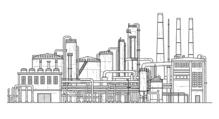 Industrial Factory Buildings with Chimneys.