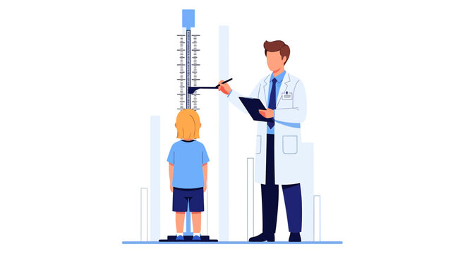 Doctor measuring child's height with stadiometer for medical checkup