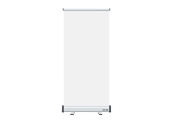 A vertical blank pull up banner display isolated on a white background. Vector template mockup for event promotion and advertising