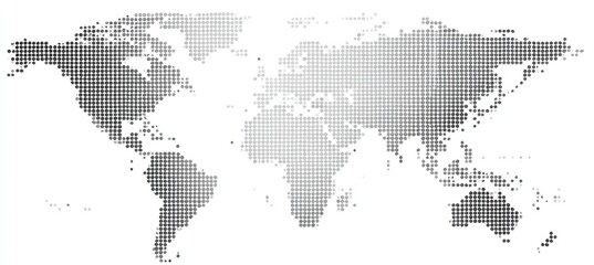 Fototapeta premium A world map rendered with varying shades of gray dots, creating continents and oceans