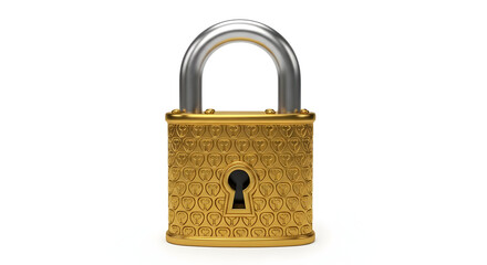 Naklejka premium Golden padlock with silver shackle and intricate engravings front view