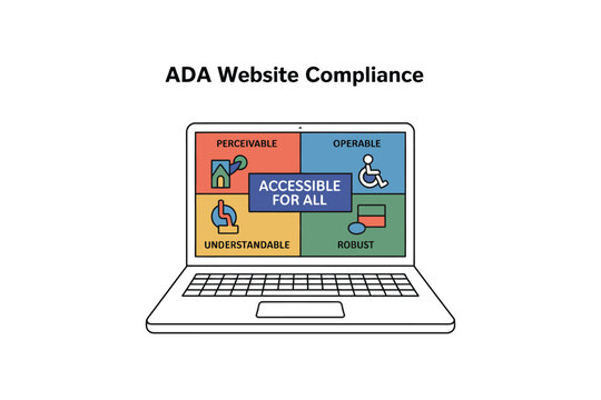 Laptop computer illustration for ADA website compliance and accessibility