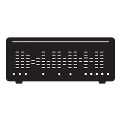 Black electronic device with perforations and holes on front panel  isolated on white background