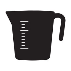 Black measuring cup with white measurement markings and handle for baking and cooking isolated on white background