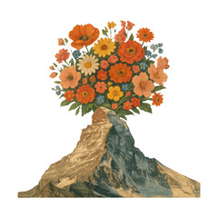 Fototapeta premium PNG Floral explosion atop mountain.