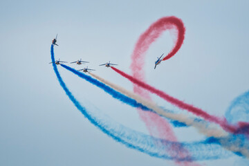 Frecce Tricolori Air Show. Thrilling flight. French aerobatic team.