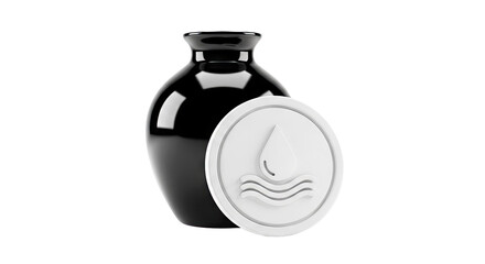 Obraz premium Black vase with a water droplet and waves icon