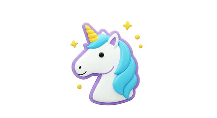Cute 3D Unicorn Head with Blue Mane and Yellow Horn
