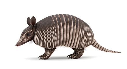 Nine banded armadillo with gray and white armored shell standing