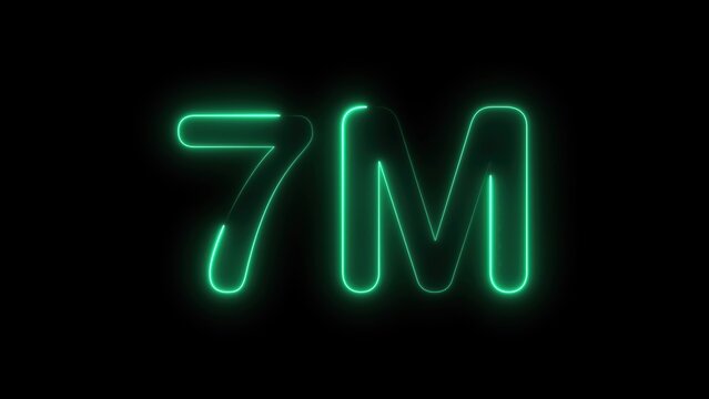 Neon 7M glowing sign on black background futuristic digital success concept