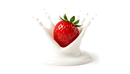 strawberry falling into milk