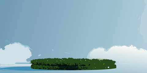 Minimalist landscape featuring green shrubbery and a pale blue sky © Dayal