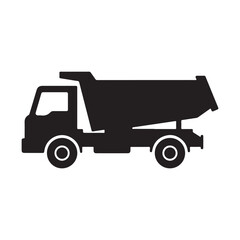 Fototapeta premium Black silhouette of a dump truck with a large container on the back and wheels on the sides isolated on white background
