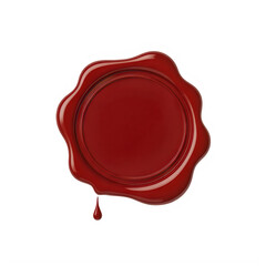 A red wax seal on a white background