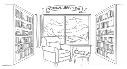 Library Room with Bookshelves and Window. © restu