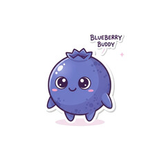 Fototapeta premium Cute blueberry buddy cartoon character illustration isolated on black background whimsical fruit mascot design for kids creative projects