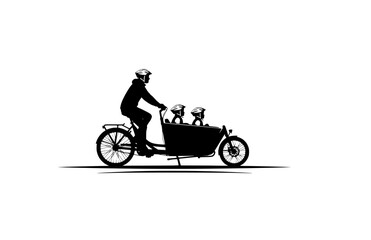 Obraz premium Family Cargo Bike Silhouette, Sustainable Urban Transport and Eco Friendly Commuting Vector Illustration