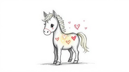 Obraz premium Adorable white horse with hearts around it
