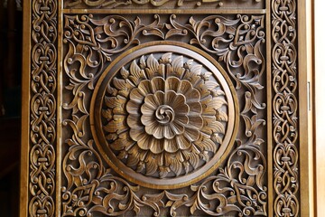 Traditional Artisan Wood Carving Texture with Elegant Floral Ornaments