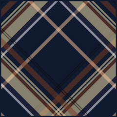 Fototapeta premium Plaid pattern with navy blue, brown, and beige stripes, textile design
