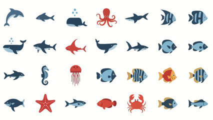 Fototapeta premium Collection of Cartoon Marine Animals for Educational Purposes and Children's Content