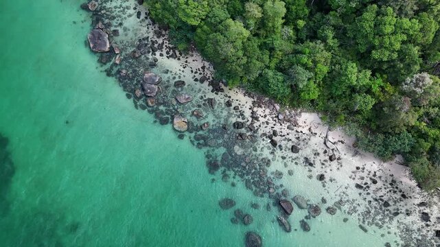 Starfish Beach (Rach Vem), Phu Quoc Island, An Giang (Kien Giang), Vietnam &ndash; 4k aerial drone footage of tropical beaches, turquoise water, white sand beach, reefs, lush coastal forest
