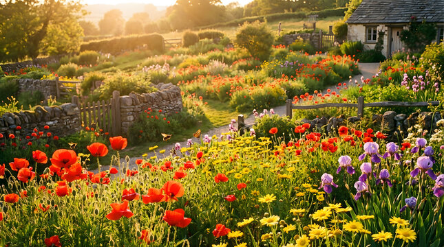 Mujer y ni&ntilde;a en campo de flores silvestres primavera naturaleza