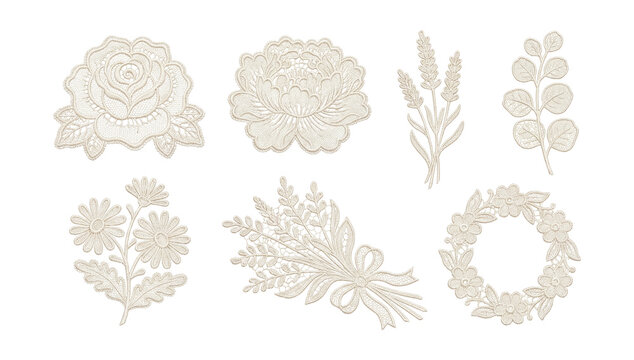 Delicate lace botanical bouquet illustrations set.