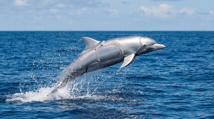 Naklejka premium Dolphin jumping out of ocean water with splashes