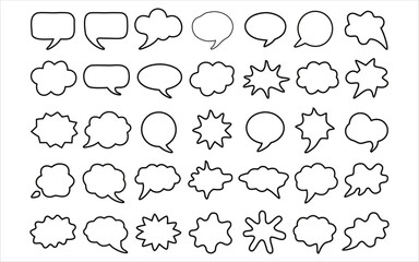 Doodle Speech Bubble Set Outline Comic Style