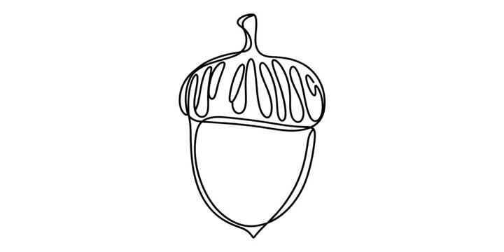 Simple black and white line drawing of a single acorn with its cap on a white background.
