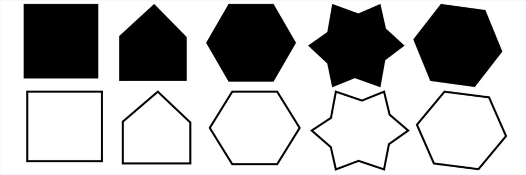 quadrangle, pentagon, hexagon, octagon icon. vector geometry pentagonal, hexagonal, octagonal polygon. five, six, eight sided polygon lines, vector