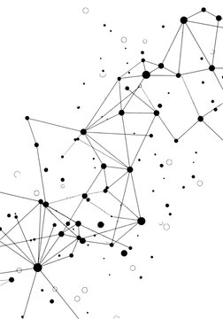 Network nodes connected in complex web structure with lines and dots, viewed from above.