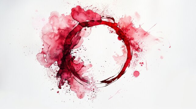 Wine stain red watercolor glass mark ring circle isolated drink background drop white alcohol.	
