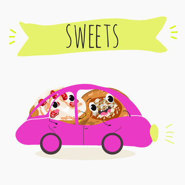 Funny Characters quince dessert, Ayva tatlısı, hand drawn vector illustration.